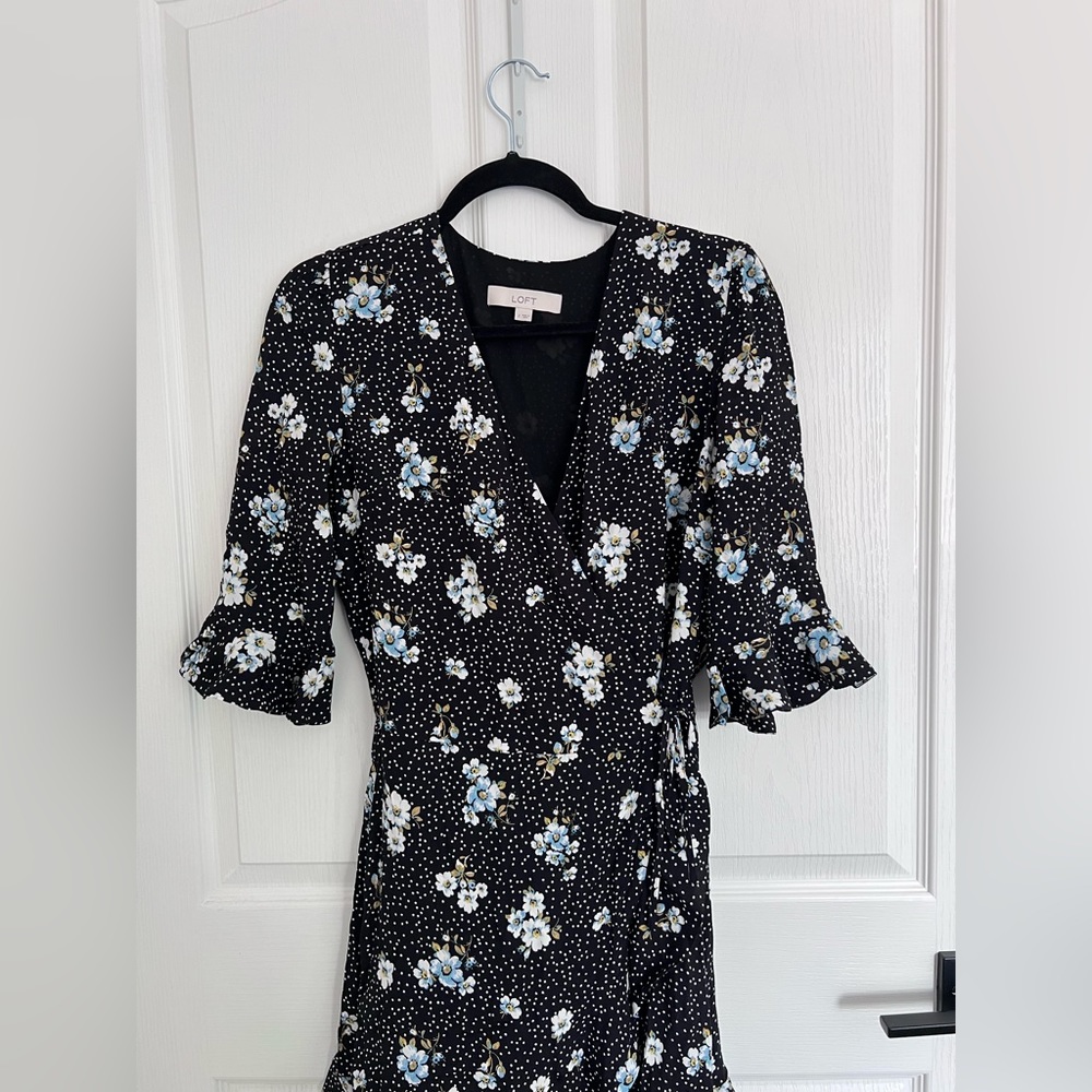 LOFT floral wrap mini dress